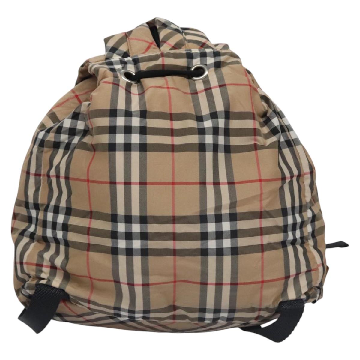 BURBERRY Nova Check Blue Label Backpack Nylon Beige Silver