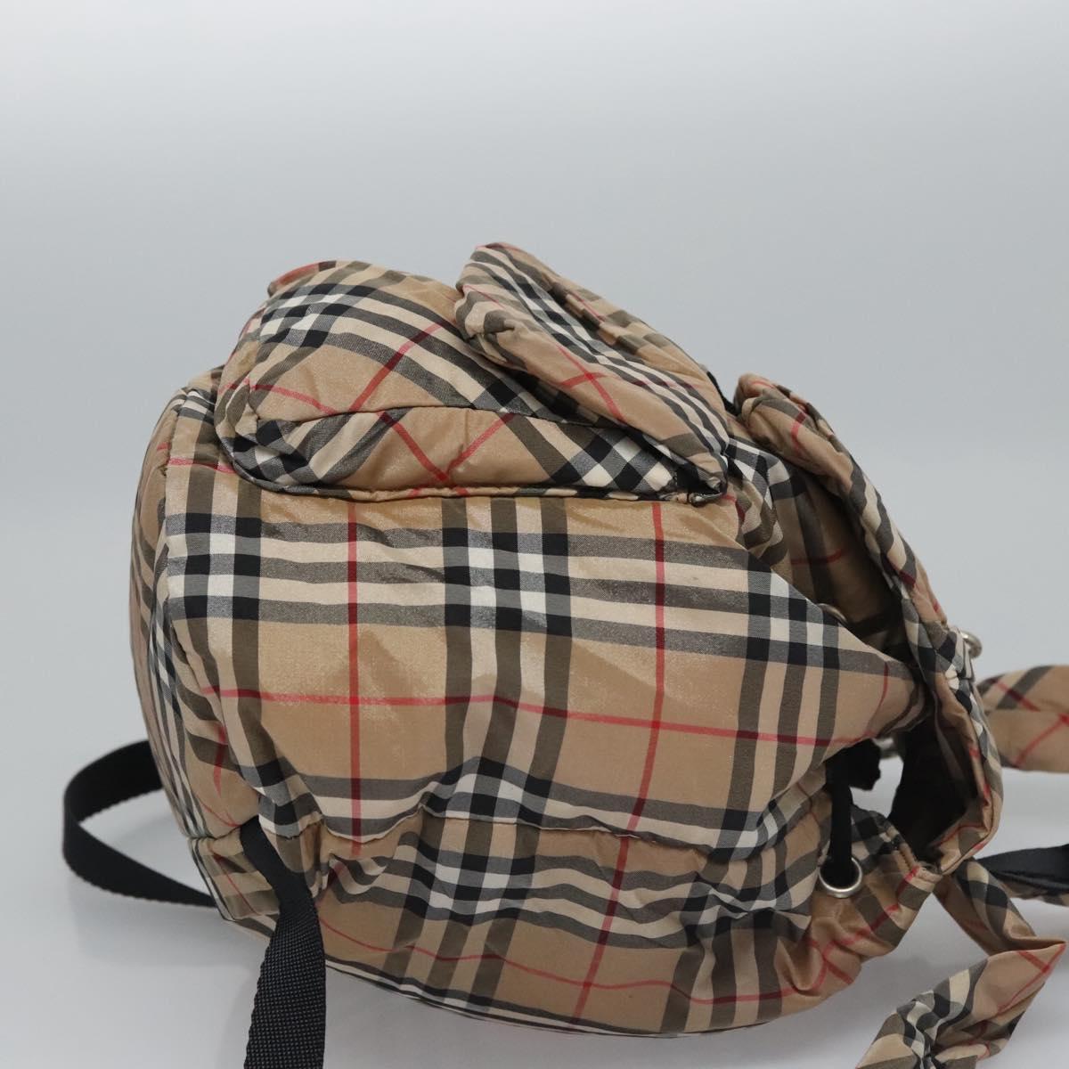 BURBERRY Nova Check Blue Label Backpack Nylon Beige Silver