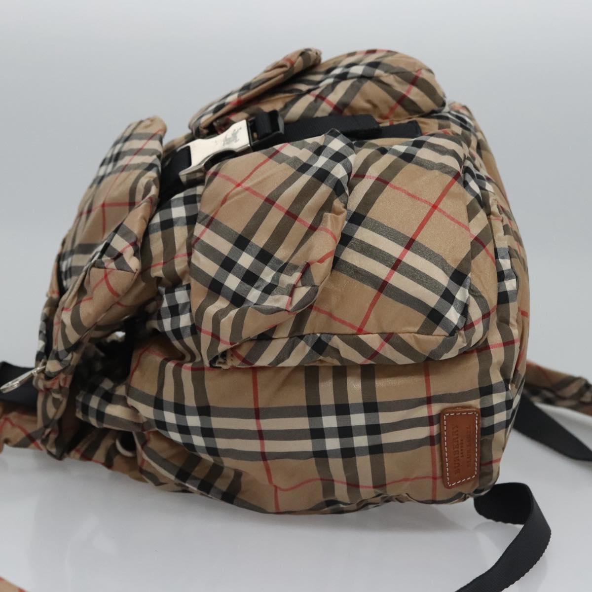 BURBERRY Nova Check Blue Label Backpack Nylon Beige Silver