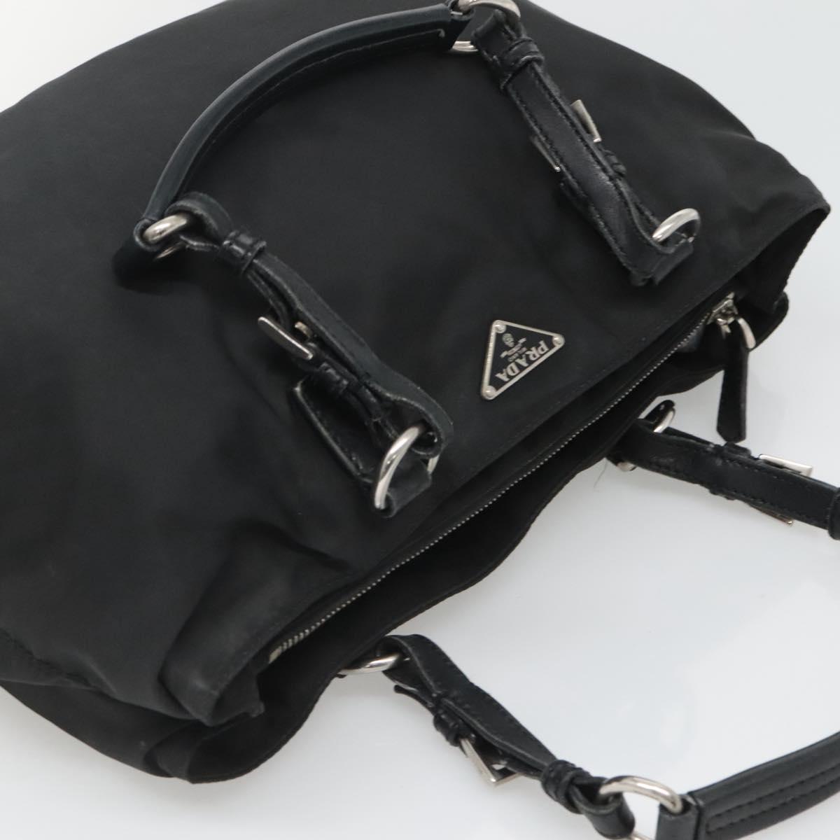 PRADA Tote Bag Nylon Black Silver