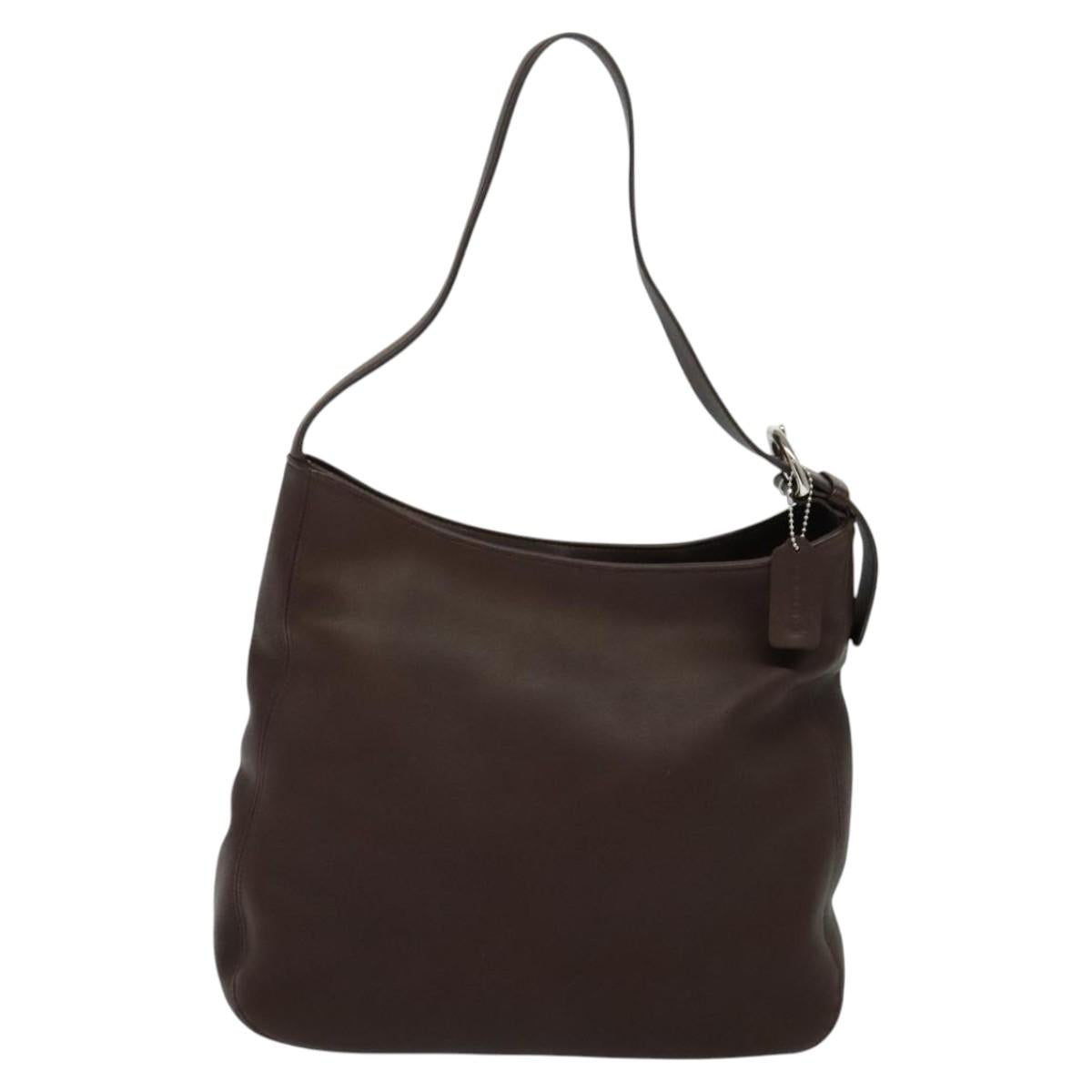 Coach Shoulder Bag Leather Brown Silver
