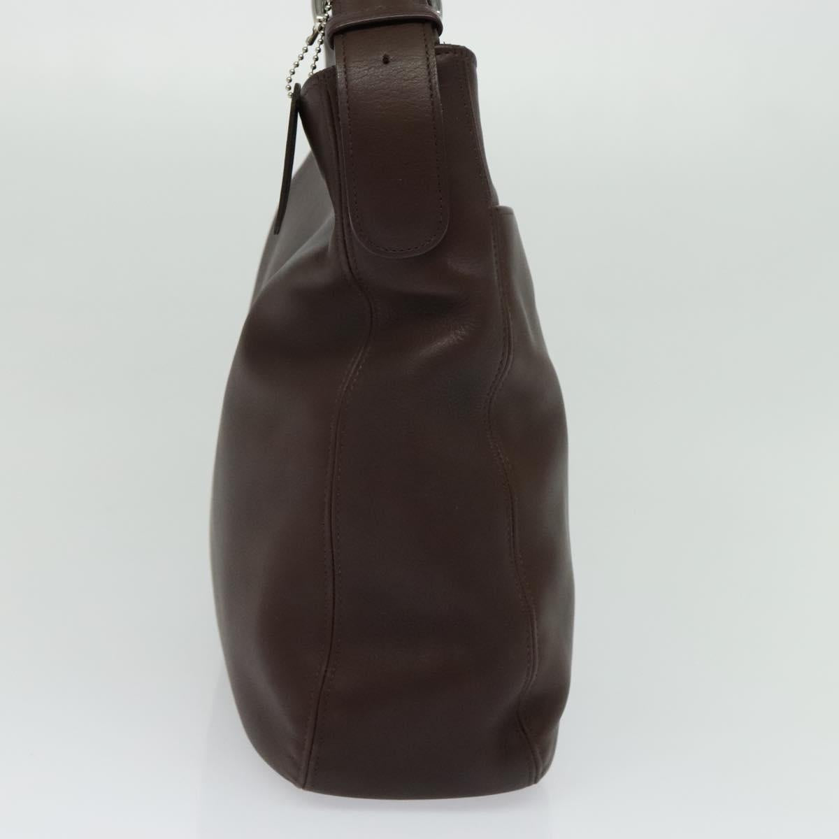 Coach Shoulder Bag Leather Brown Silver
