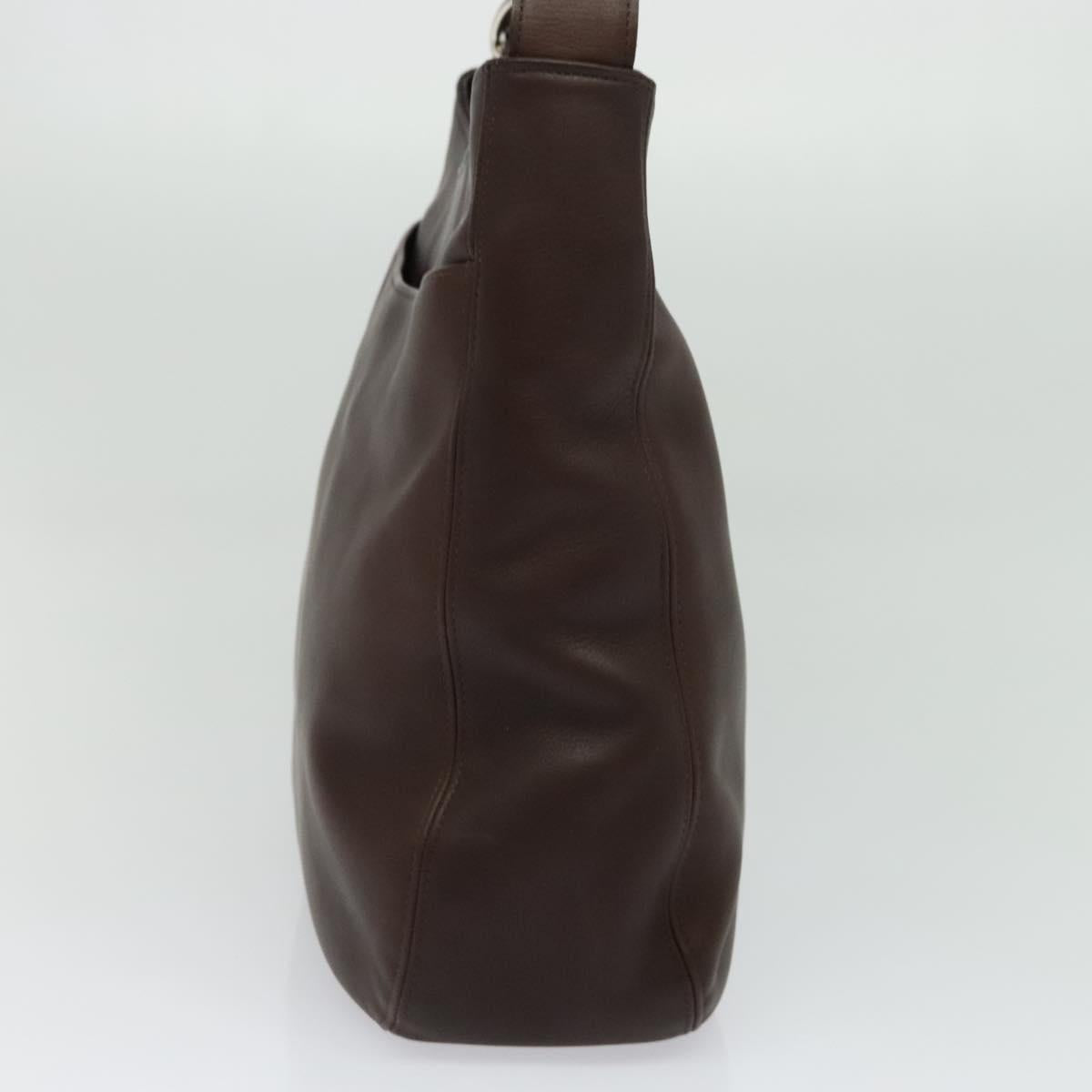 Coach Shoulder Bag Leather Brown Silver