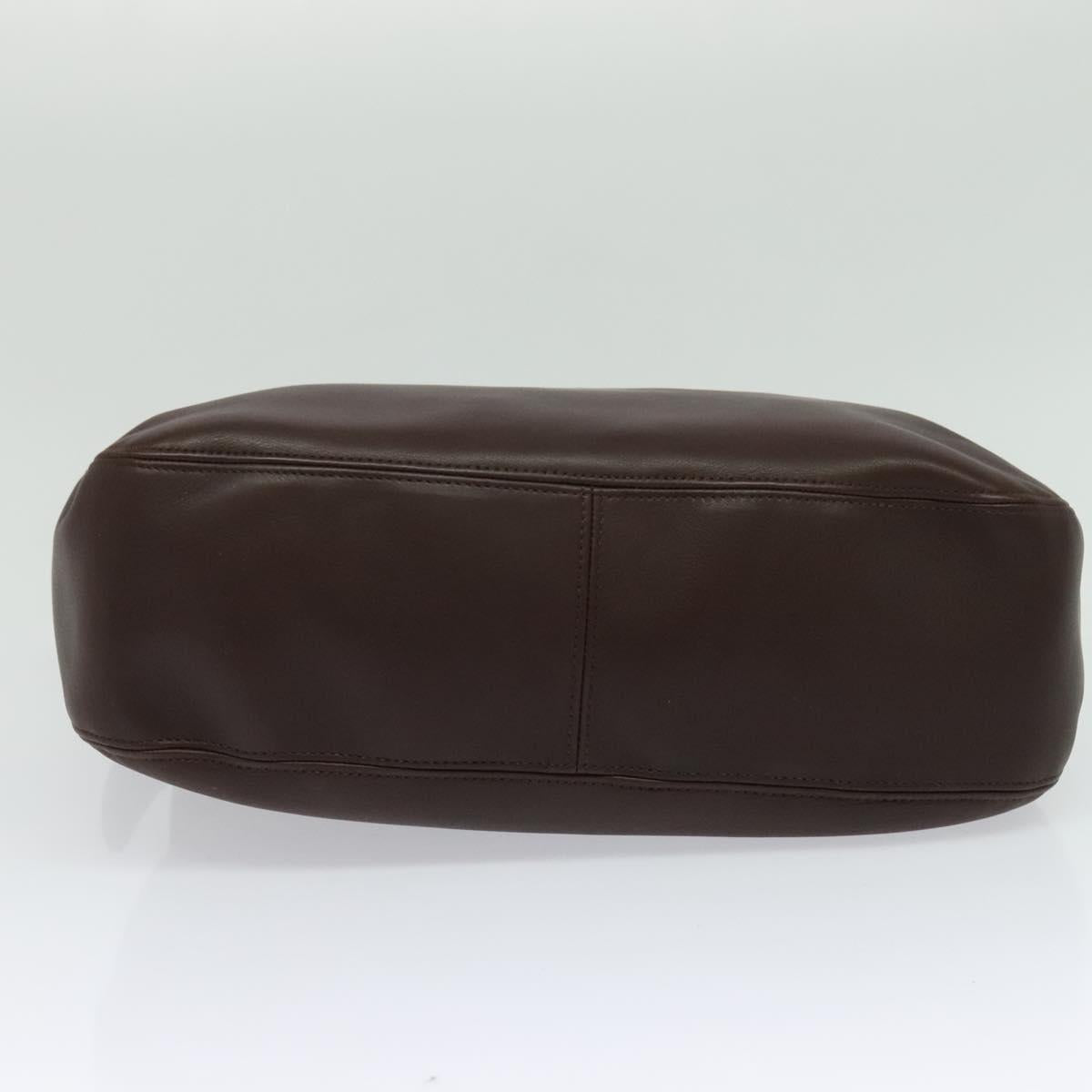 Coach Shoulder Bag Leather Brown Silver