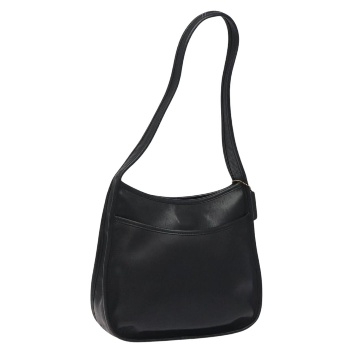 Coach Shoulder Bag Leather Black Silver