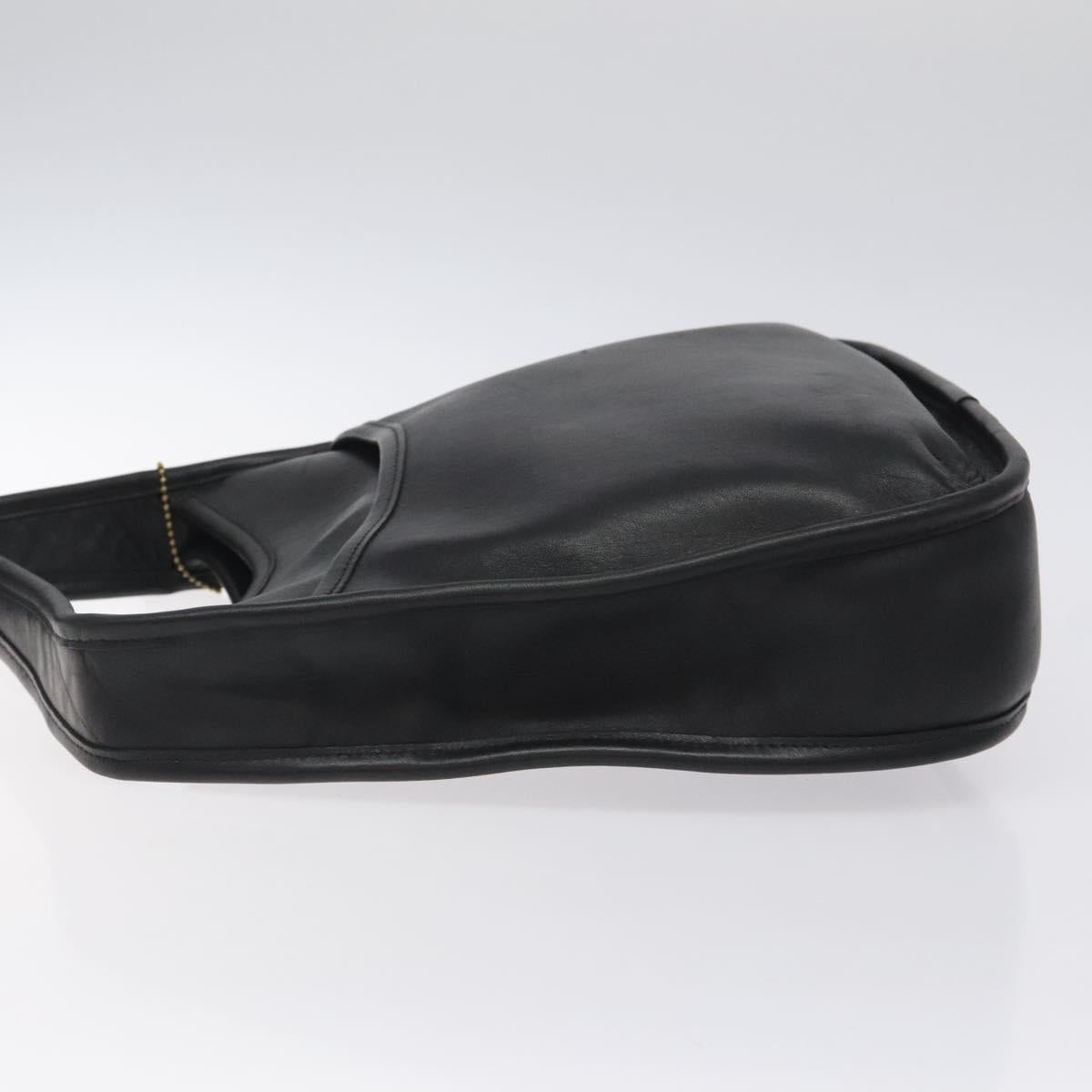 Coach Shoulder Bag Leather Black Silver