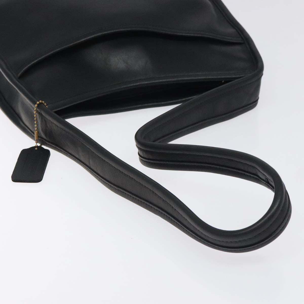 Coach Shoulder Bag Leather Black Silver