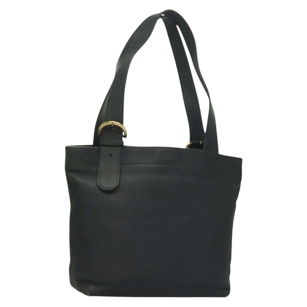 Coach Tote Bag Leather Navy Gold