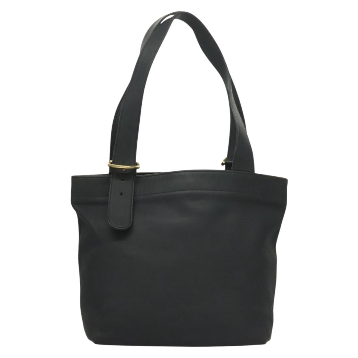 Coach Tote Bag Leather Navy Gold