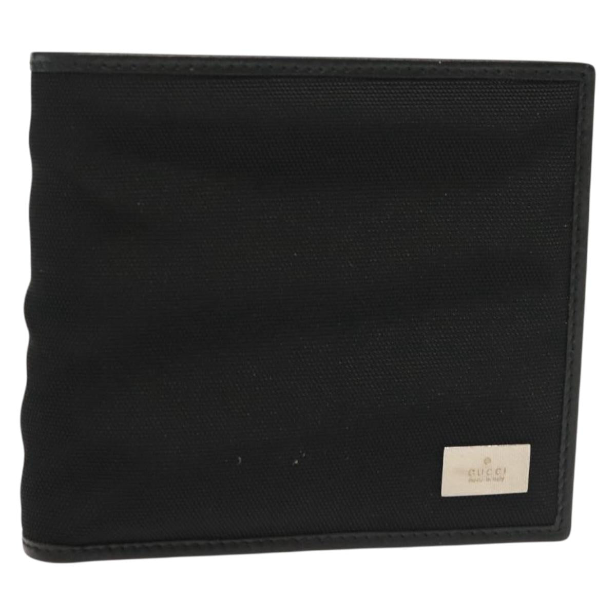 GUCCI Bifold Wallet Nylon Leather Black Silver
