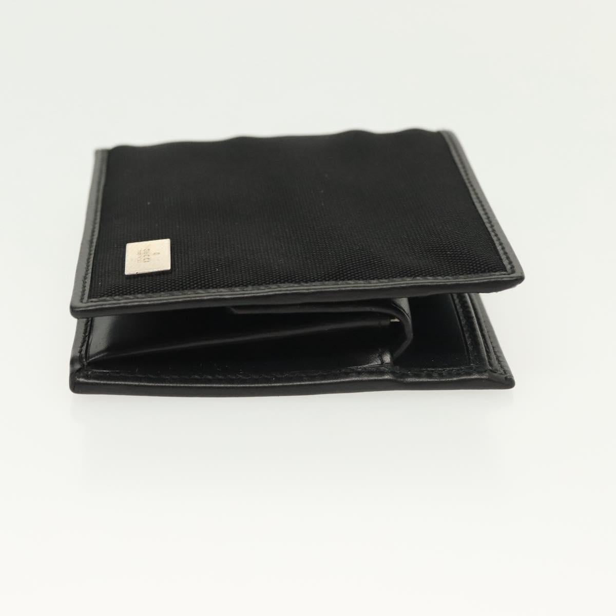 GUCCI Bifold Wallet Nylon Leather Black Silver