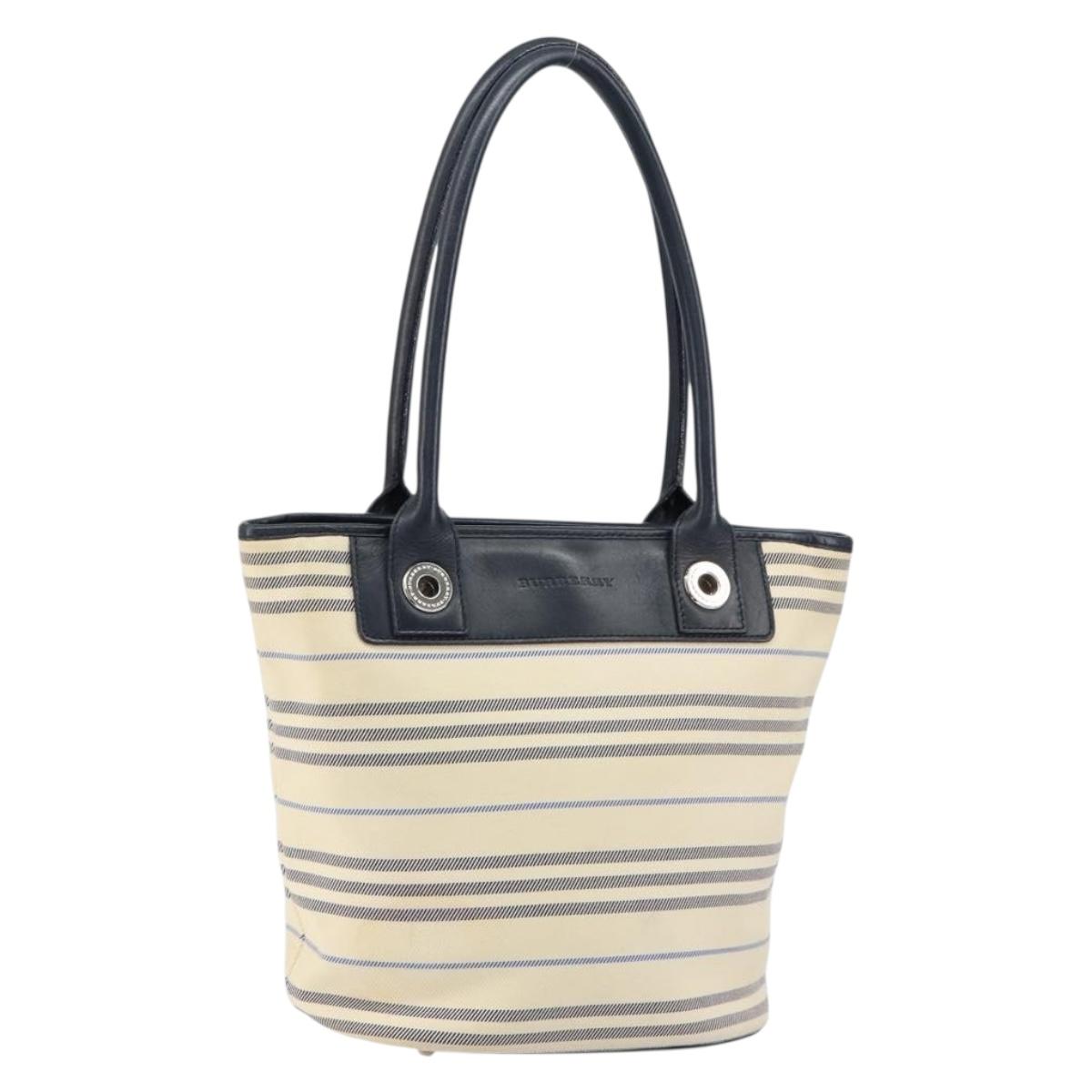 BURBERRY Tote Bag Canvas Ivory Silver