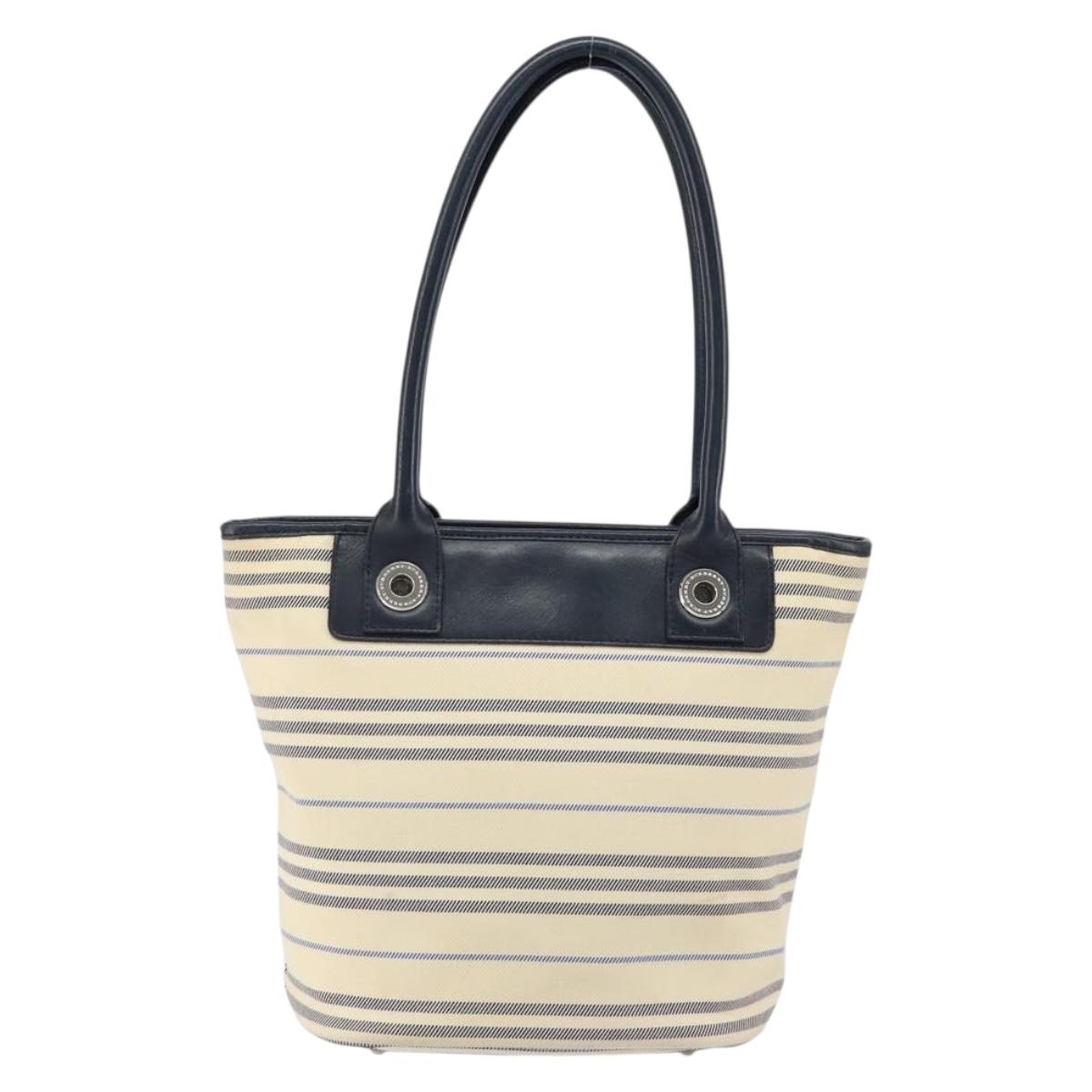 BURBERRY Tote Bag Canvas Ivory Silver