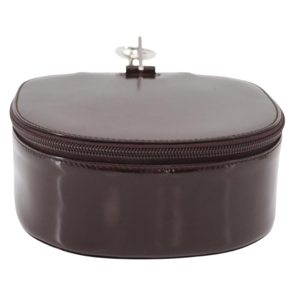 GUCCI Vanity Pouch Enamel Brown Silver