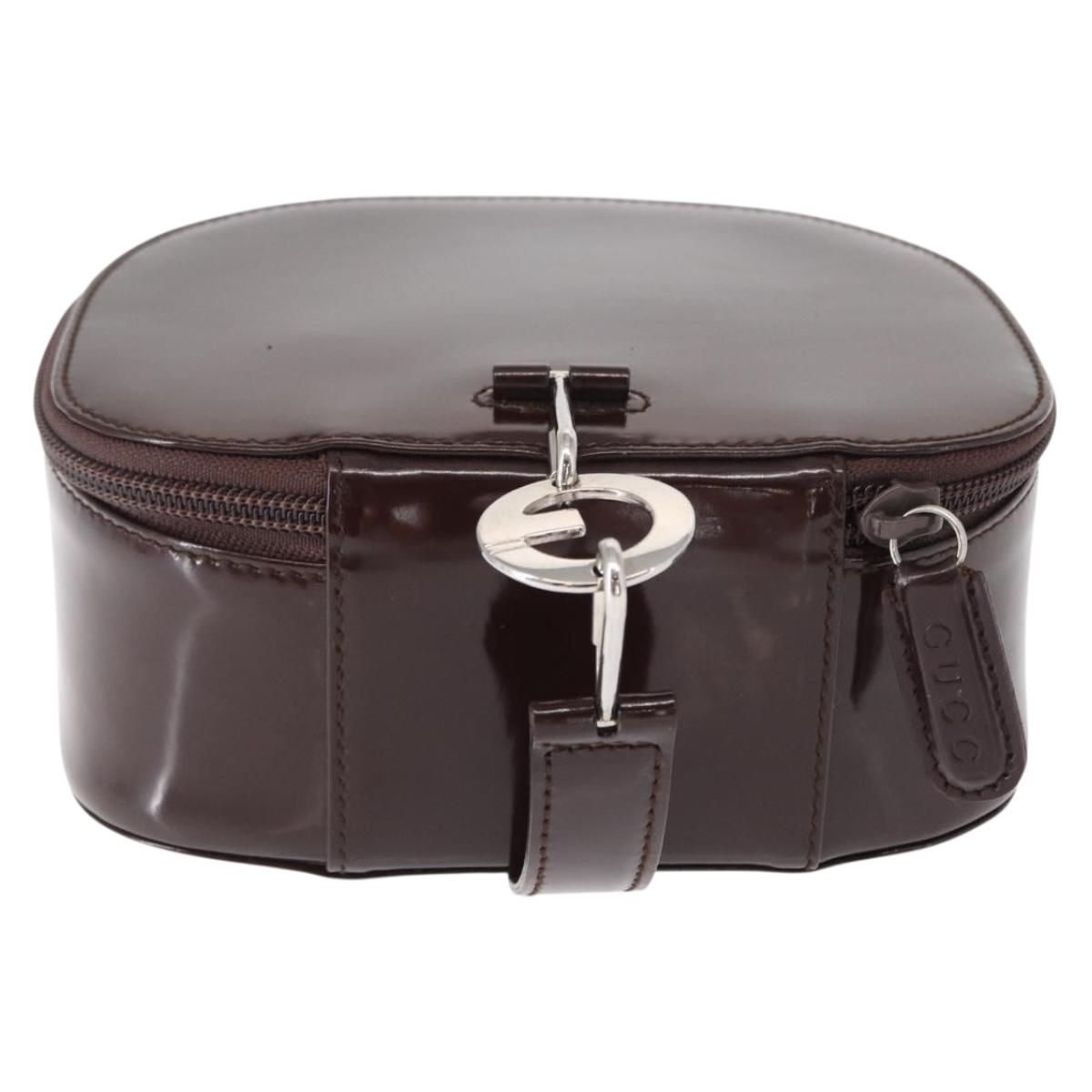 GUCCI Vanity Pouch Enamel Brown Silver