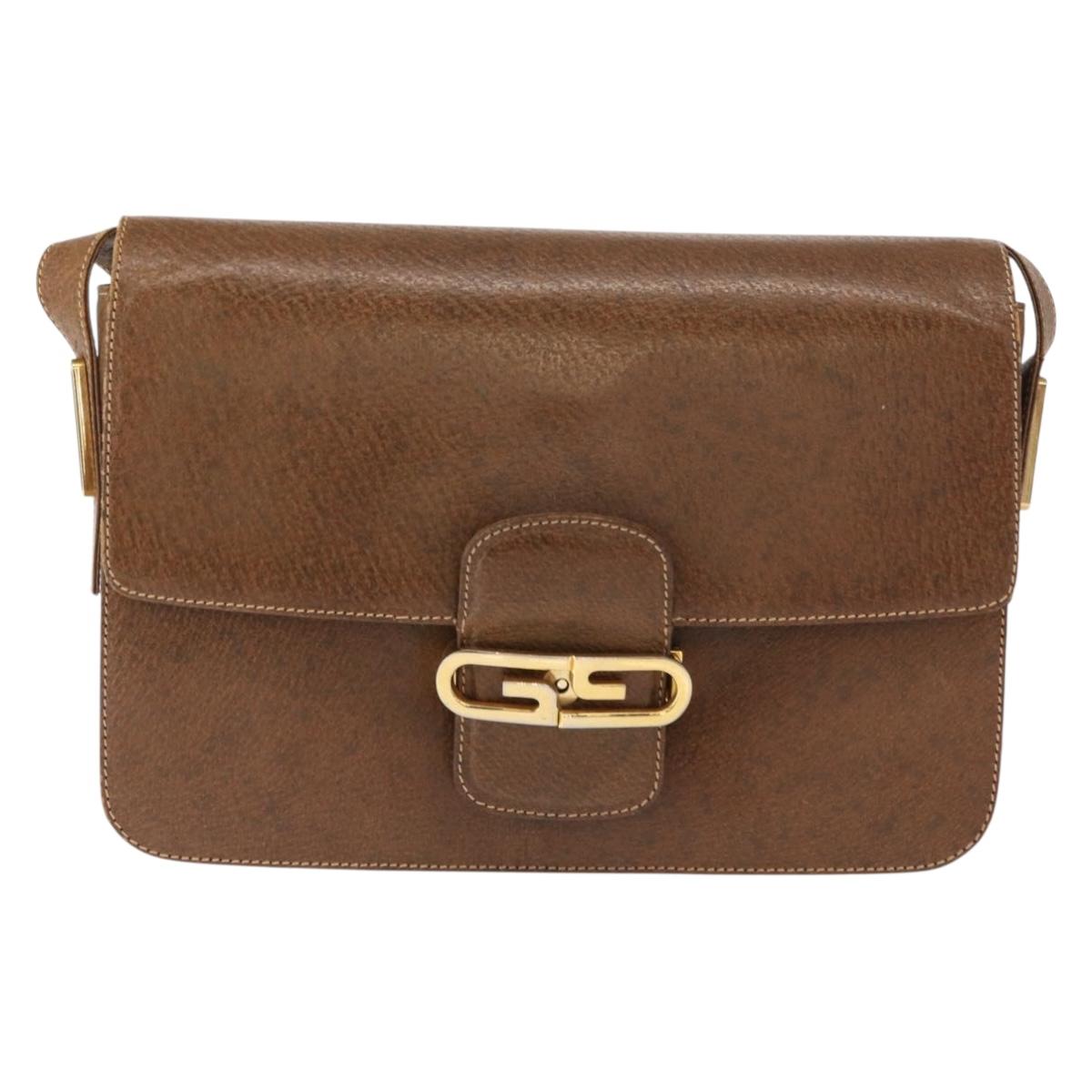 GUCCI Shoulder Bag Leather Brown Gold