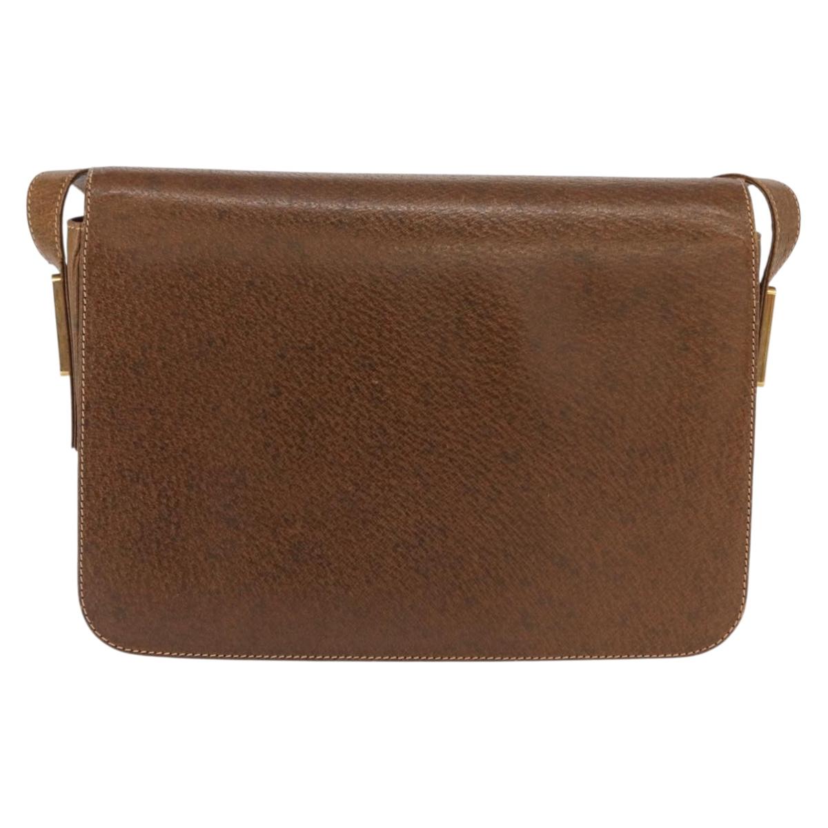 GUCCI Shoulder Bag Leather Brown Gold
