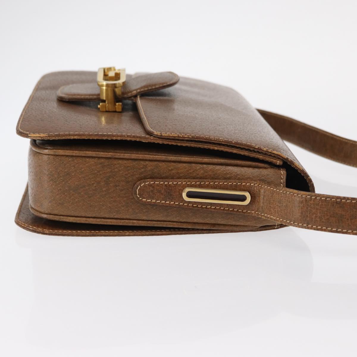 GUCCI Shoulder Bag Leather Brown Gold