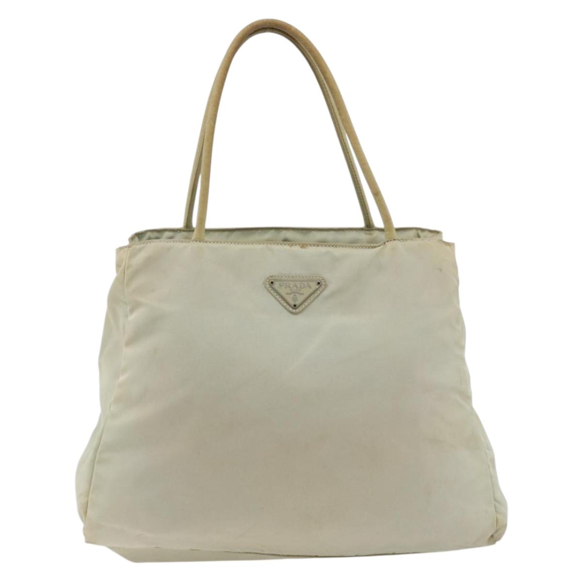 PRADA Tote Bag Nylon Beige Silver