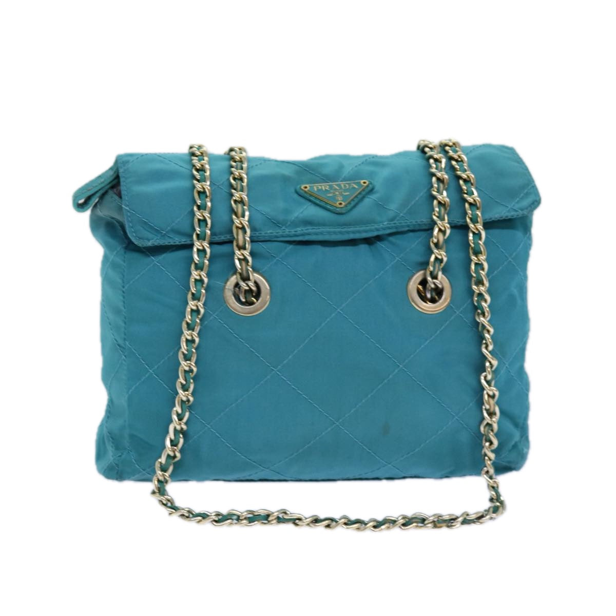 PRADA Chain Shoulder Bag Nylon Blue