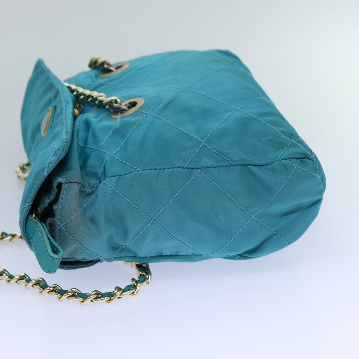 PRADA Chain Shoulder Bag Nylon Blue