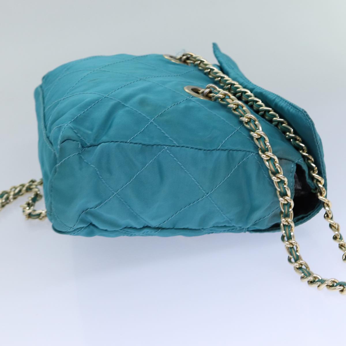PRADA Chain Shoulder Bag Nylon Blue