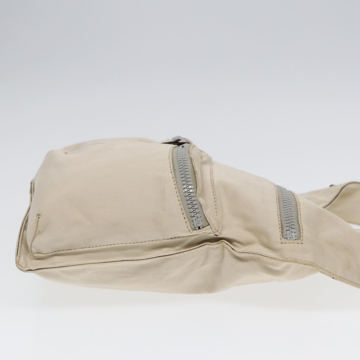 FENDI Shoulder Bag Canvas Leather Beige Brown Silver