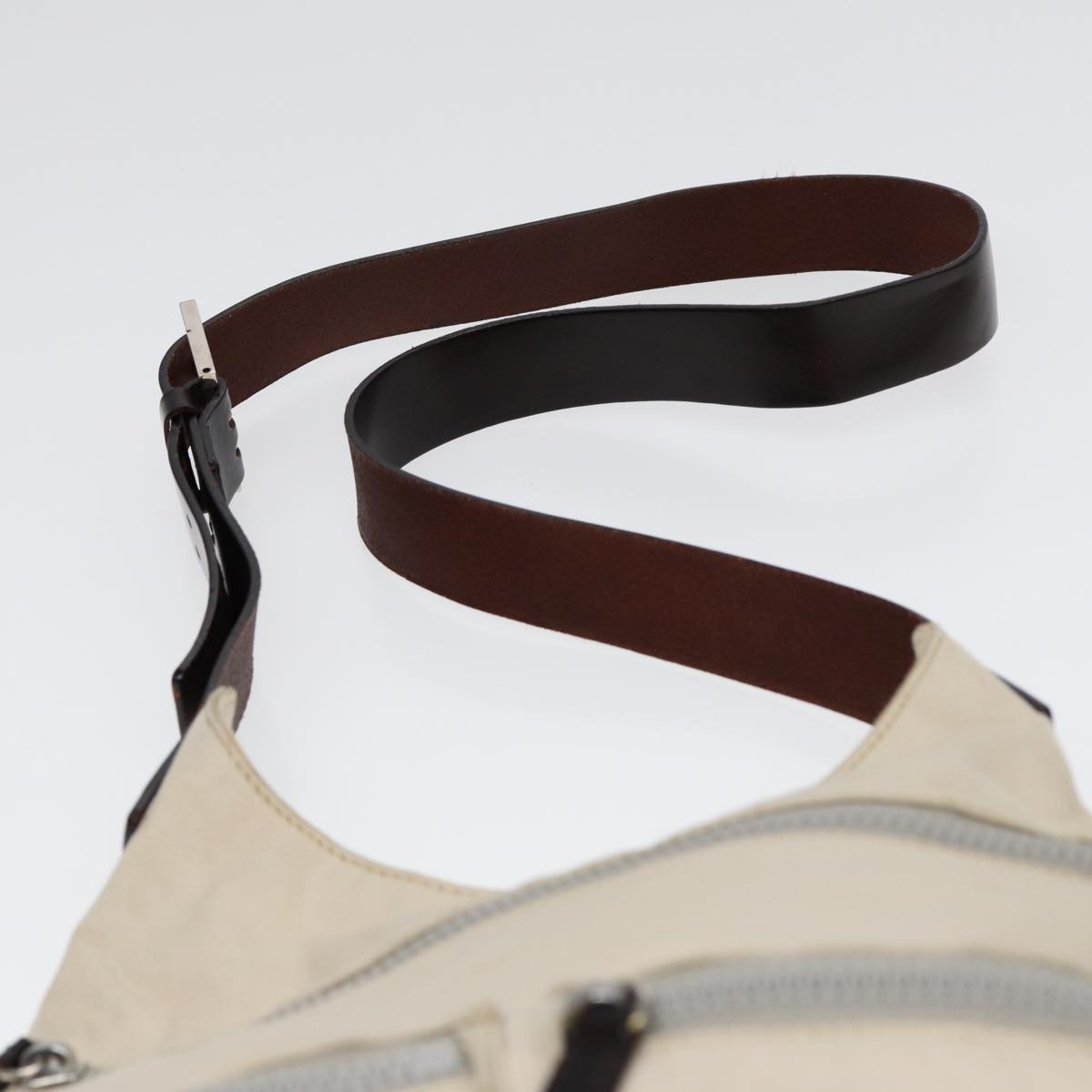 FENDI Shoulder Bag Canvas Leather Beige Brown Silver