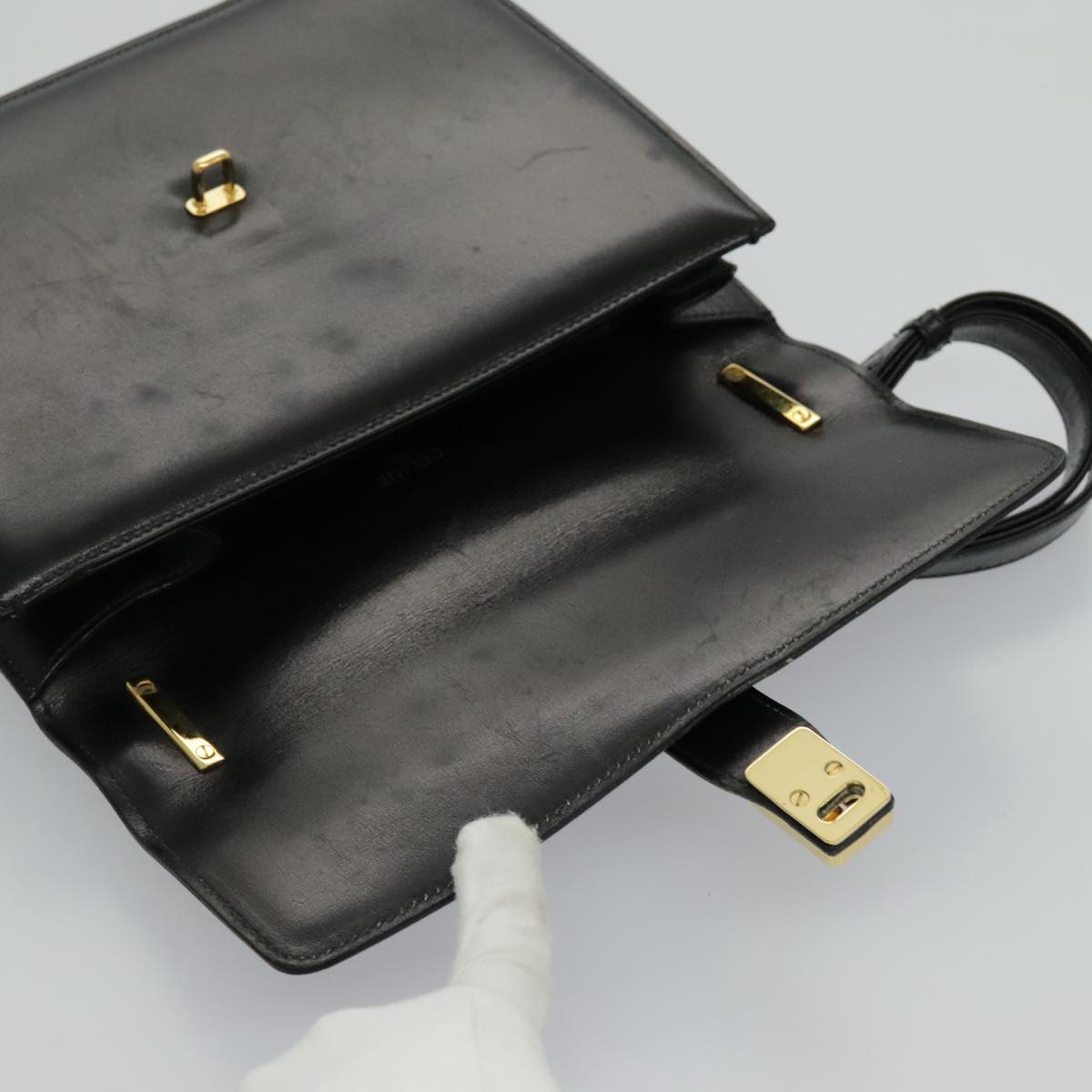 CELINE Shoulder Bag Leather Black Gold