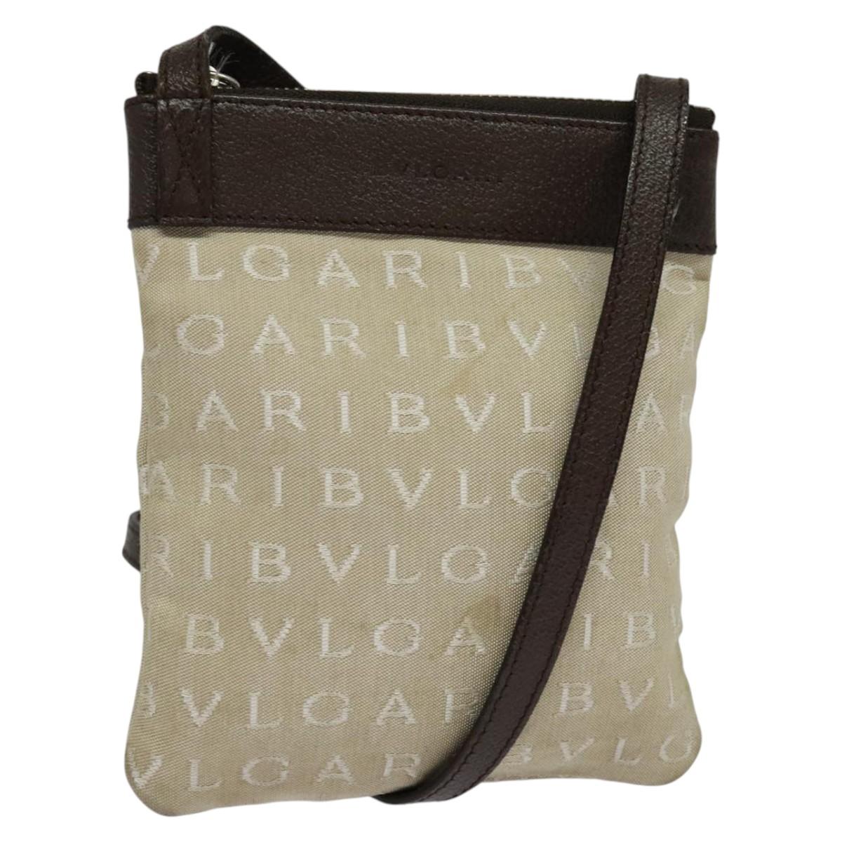 BVLGARI Shoulder Bag Canvas Beige Silver