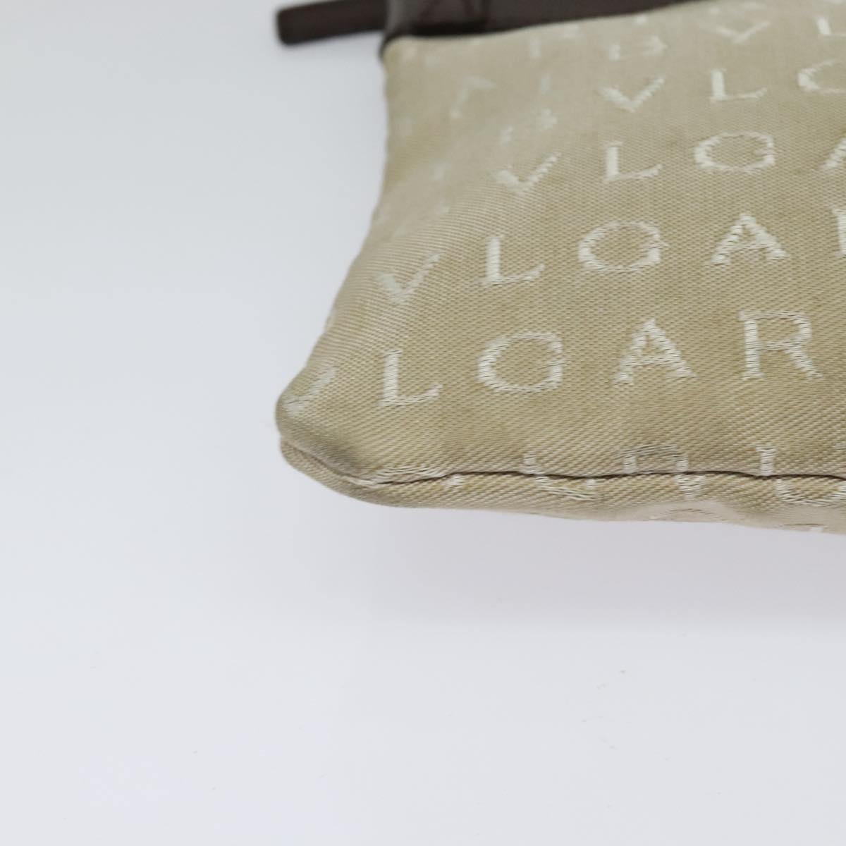 BVLGARI Shoulder Bag Canvas Beige Silver