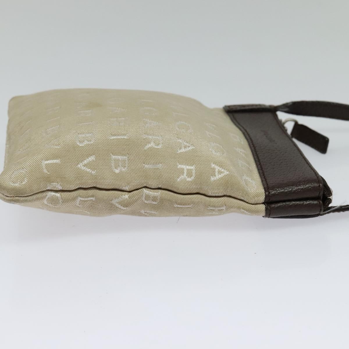 BVLGARI Shoulder Bag Canvas Beige Silver