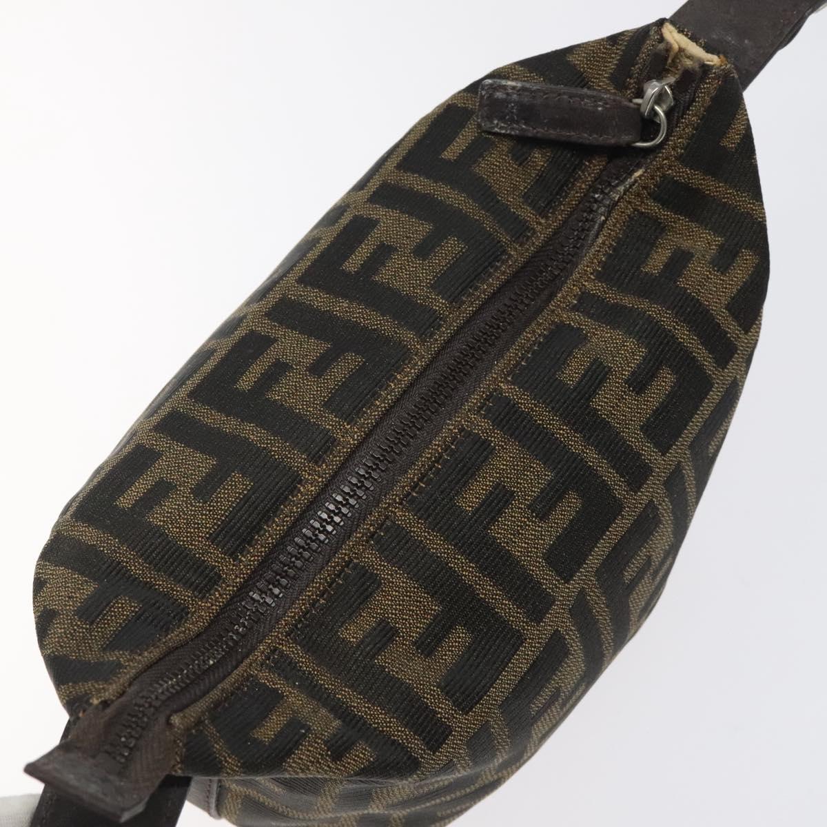 FENDI Zucca Canvas Hand Pouch BagBlack Brown Silver