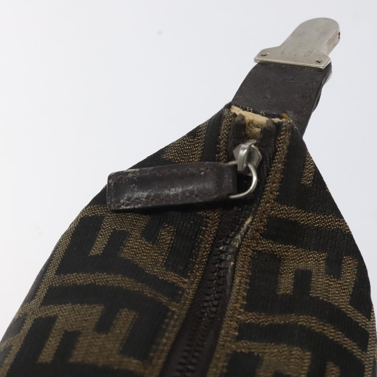 FENDI Zucca Canvas Hand Pouch BagBlack Brown Silver