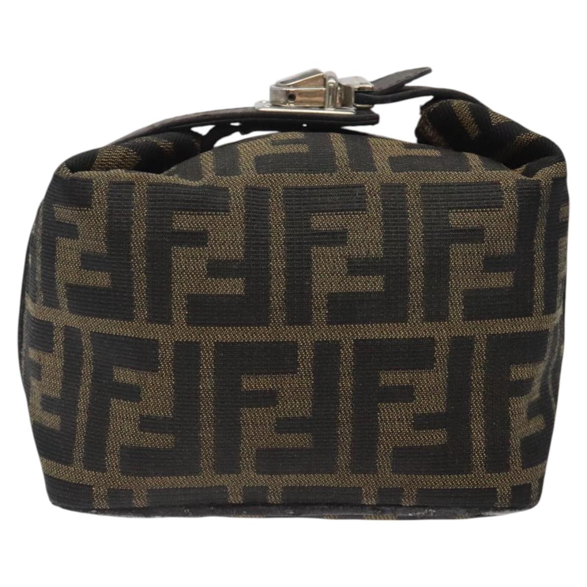FENDI Zucca Canvas Hand Pouch BagBlack Brown Silver
