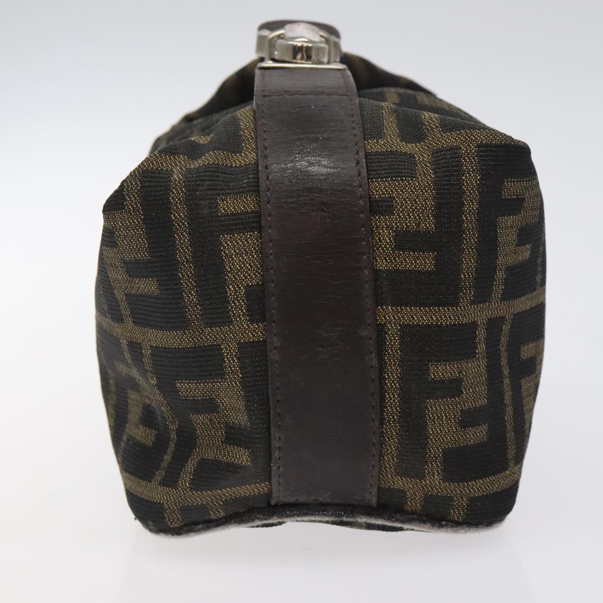 FENDI Zucca Canvas Hand Pouch BagBlack Brown Silver