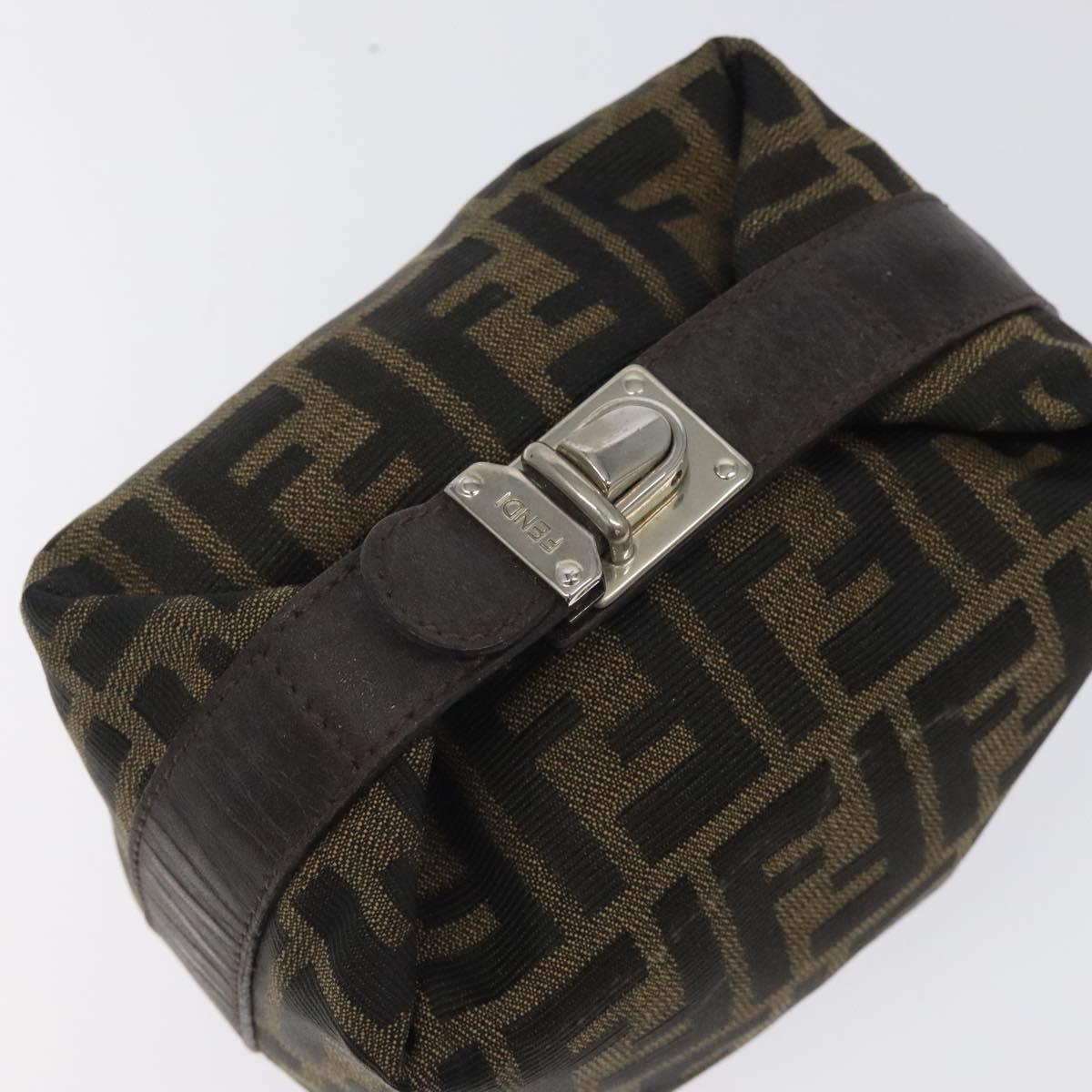 FENDI Zucca Canvas Hand Pouch BagBlack Brown Silver
