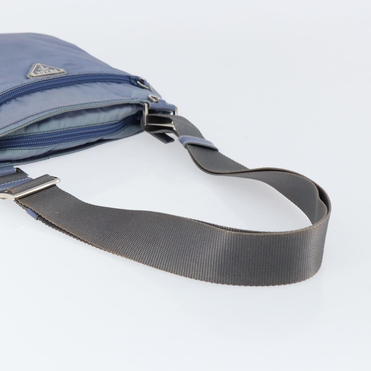 PRADA Shoulder Bag Nylon Light Blue Silver