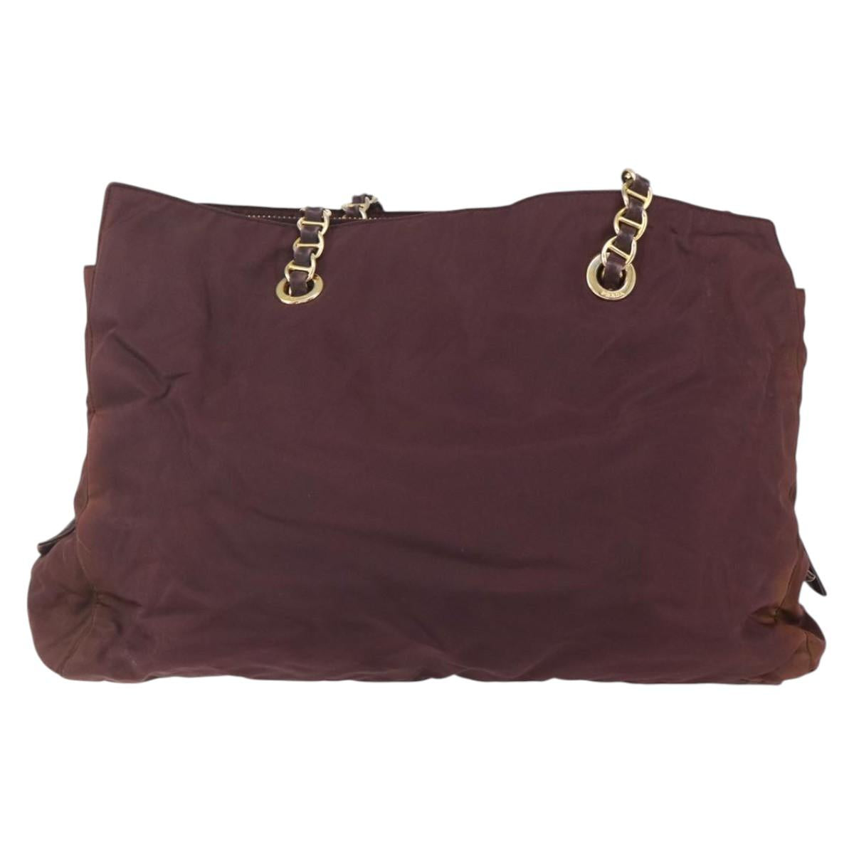 PRADA Chain Tote Bag Nylon Bordeaux Gold