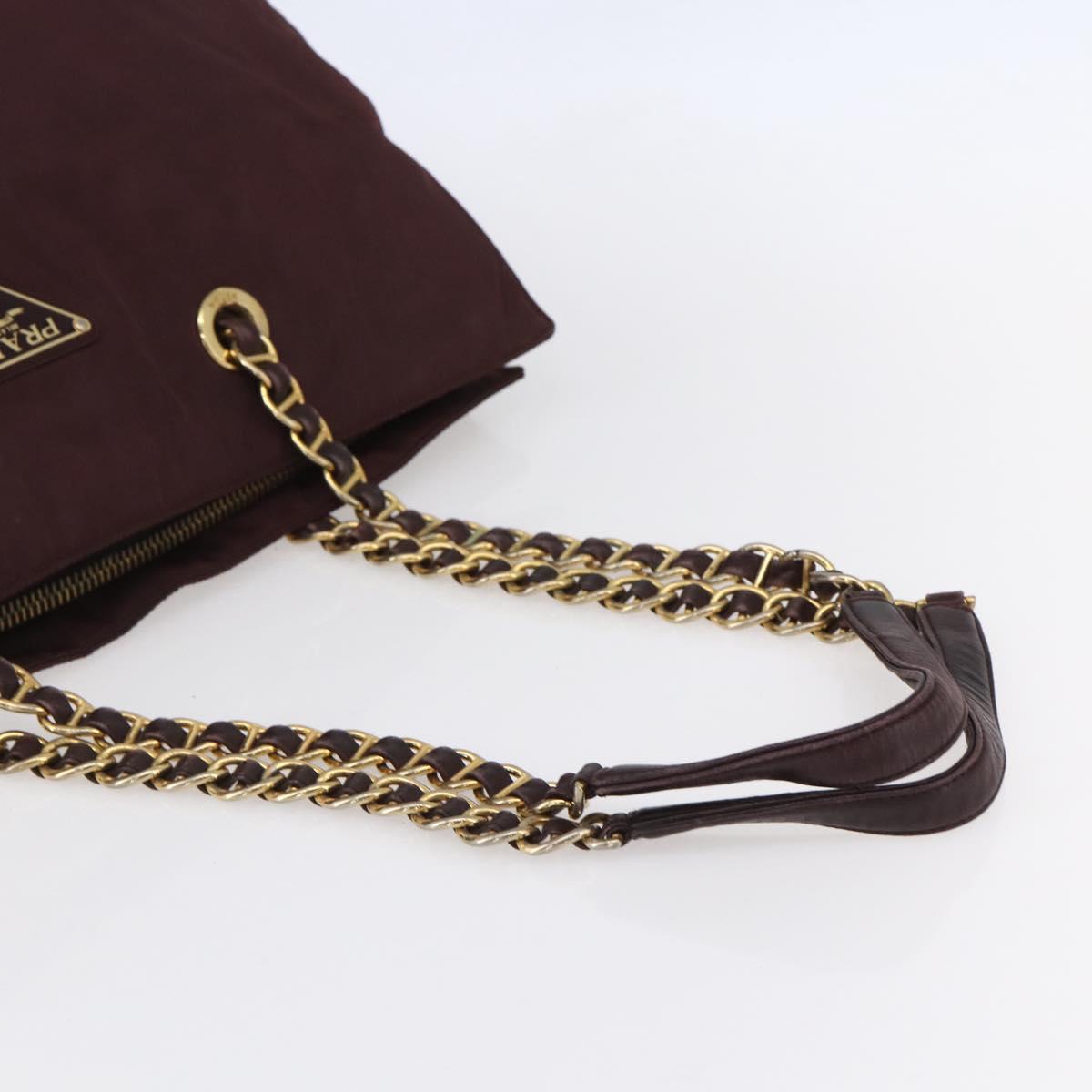 PRADA Chain Tote Bag Nylon Bordeaux Gold