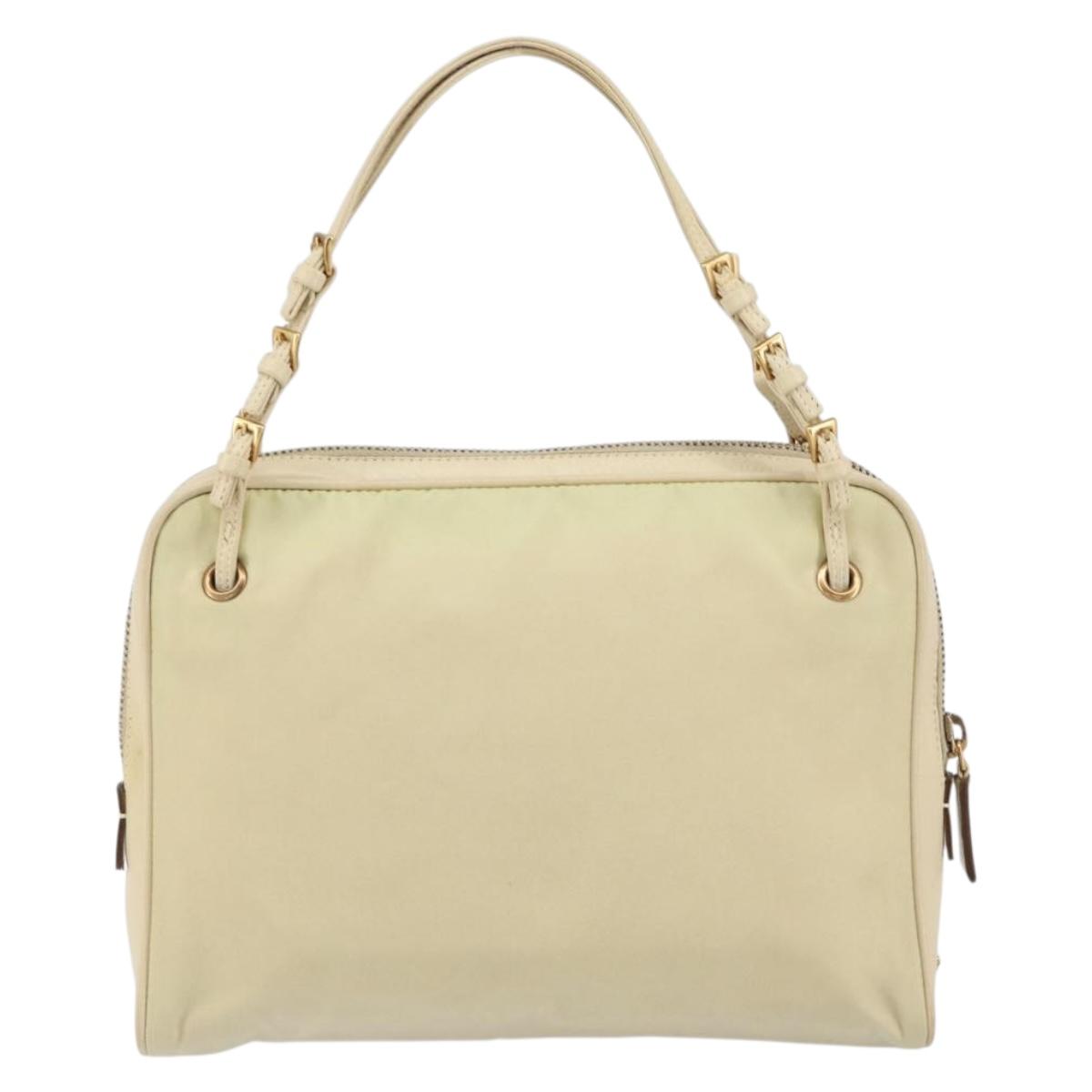 PRADA Hand Bag Nylon Beige Gold