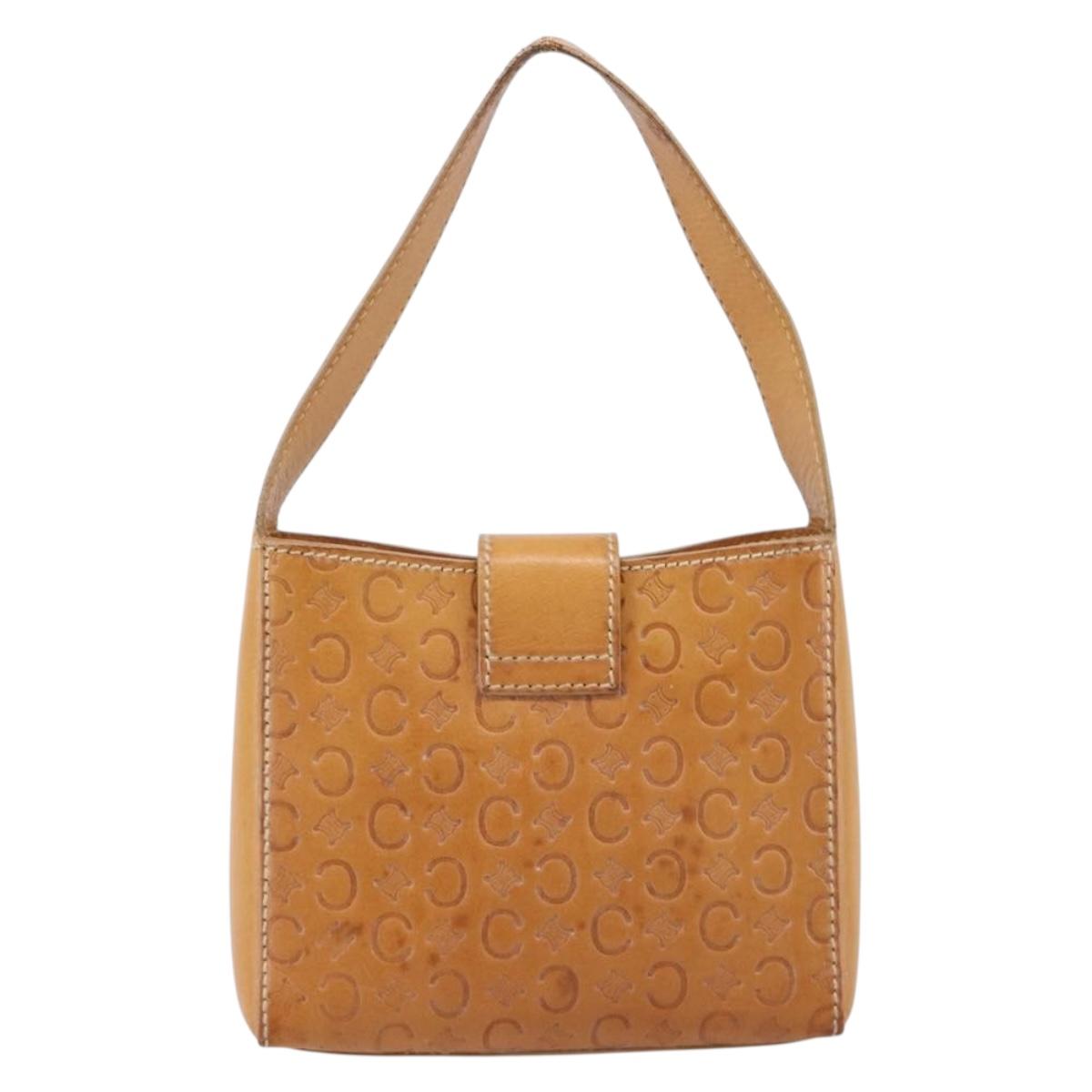 CELINE C Macadam Canvas Hand Bag Leather Brown Gold