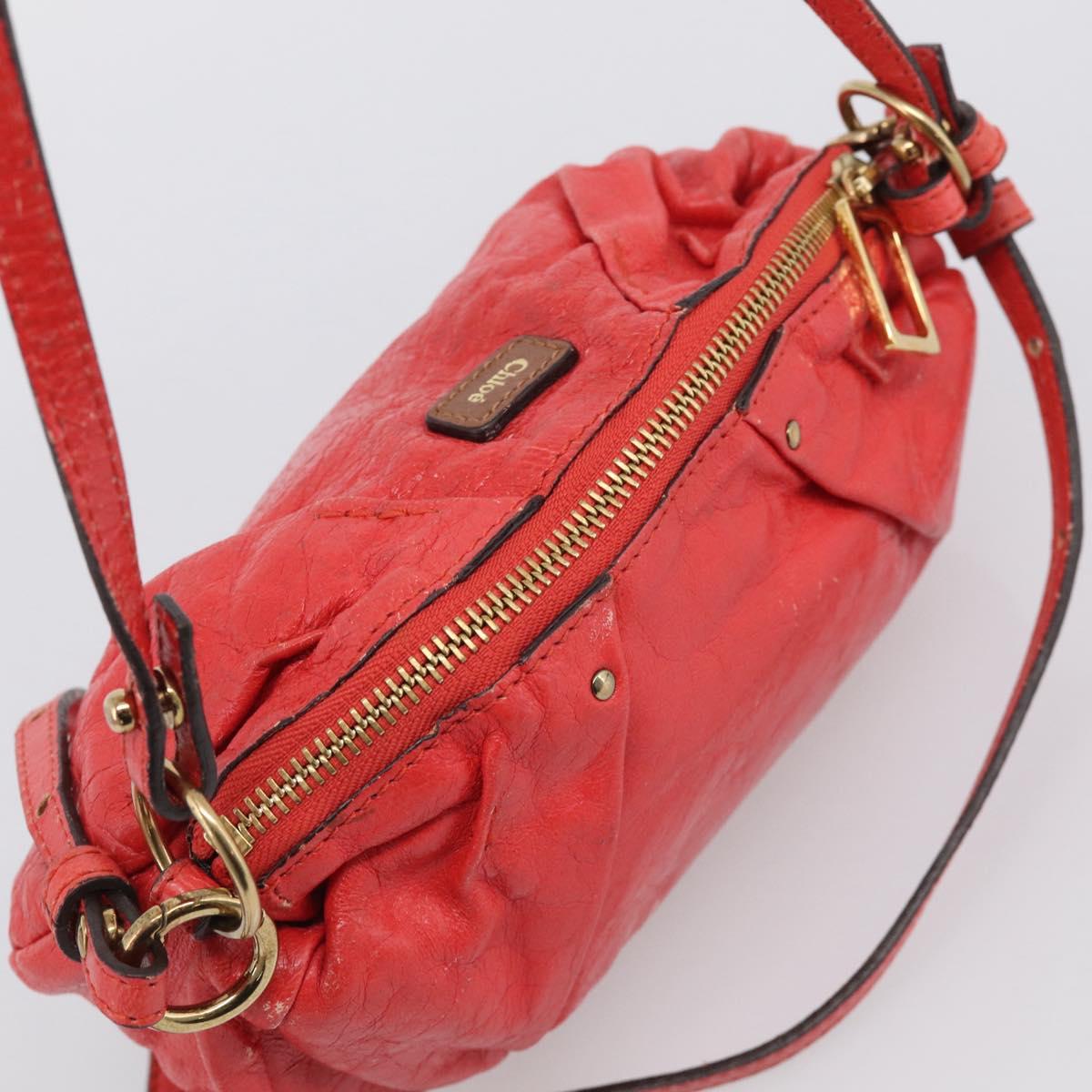 Chloe Shoulder Bag Leather 2way Red Gold