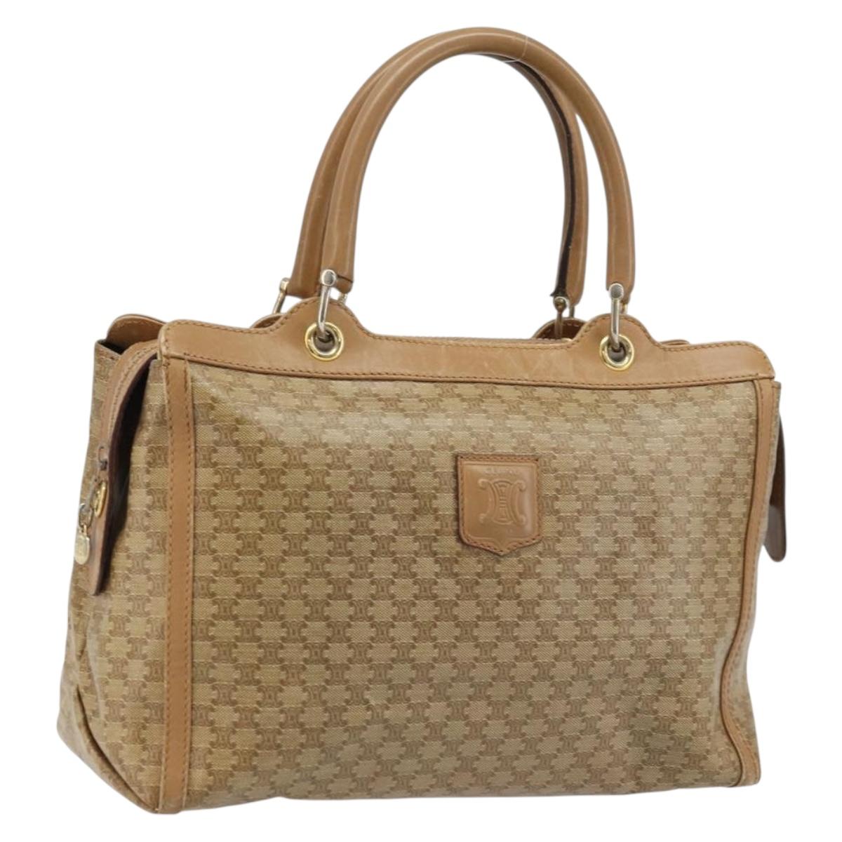 CELINE Macadam Canvas Hand Bag PVC Beige Gold