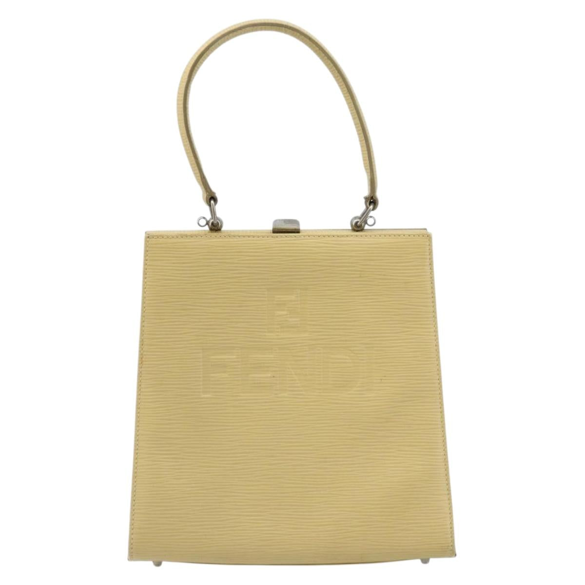 FENDI Hand Bag Leather Ivory Silver
