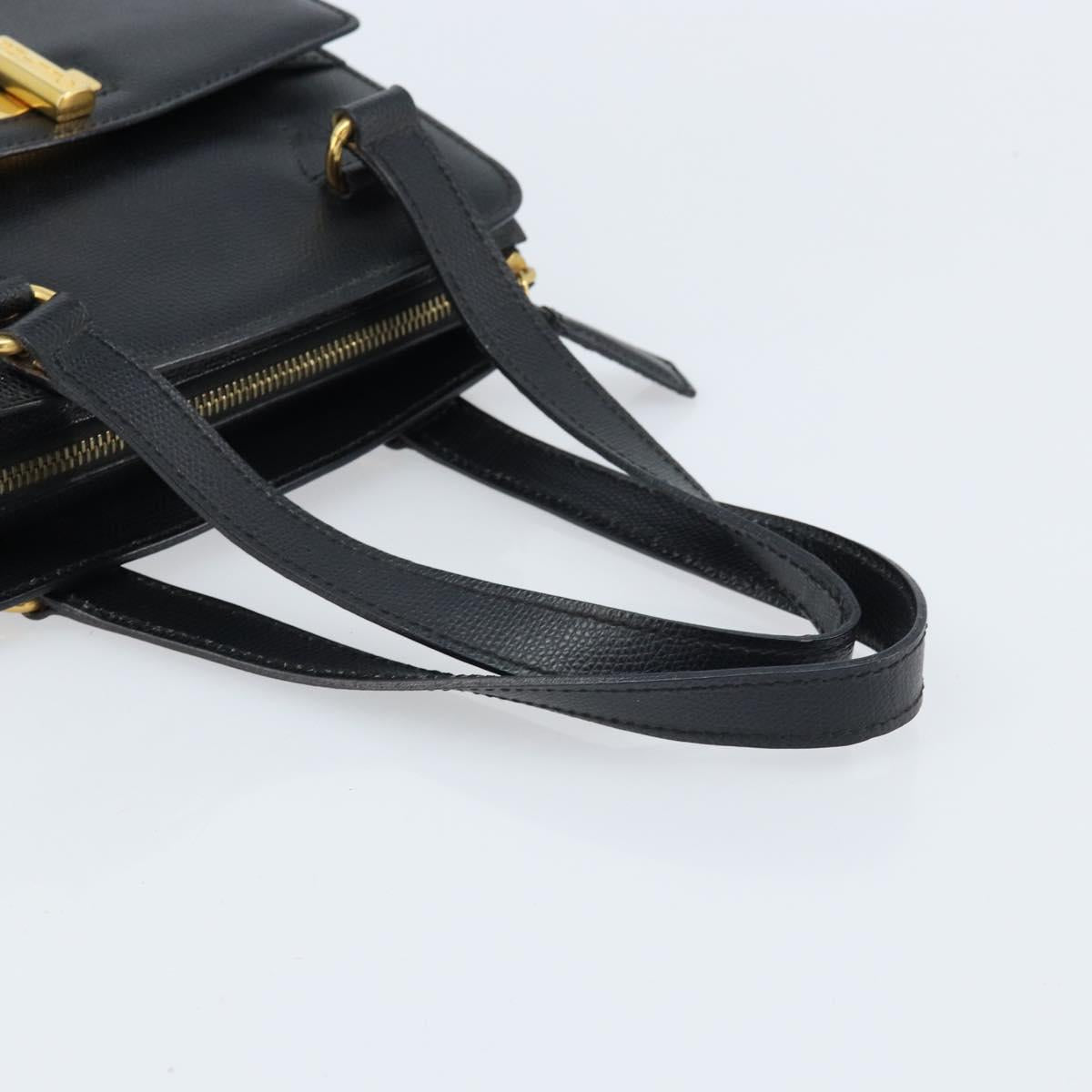 CELINE Hand Bag Leather Black Gold