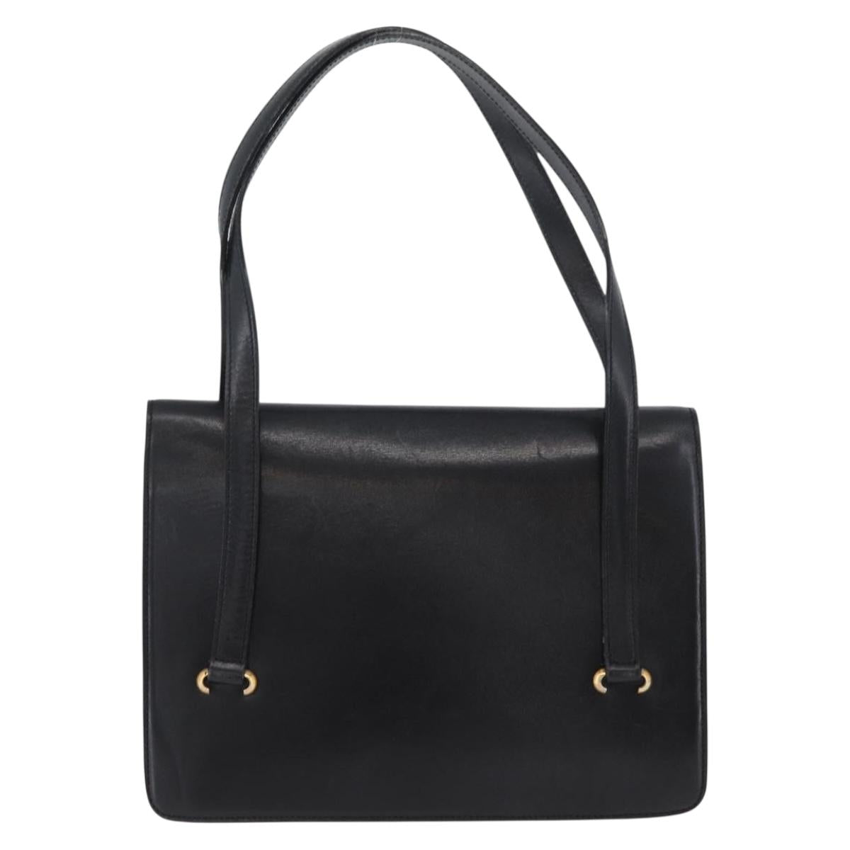 CELINE Hand Bag Leather Black Gold