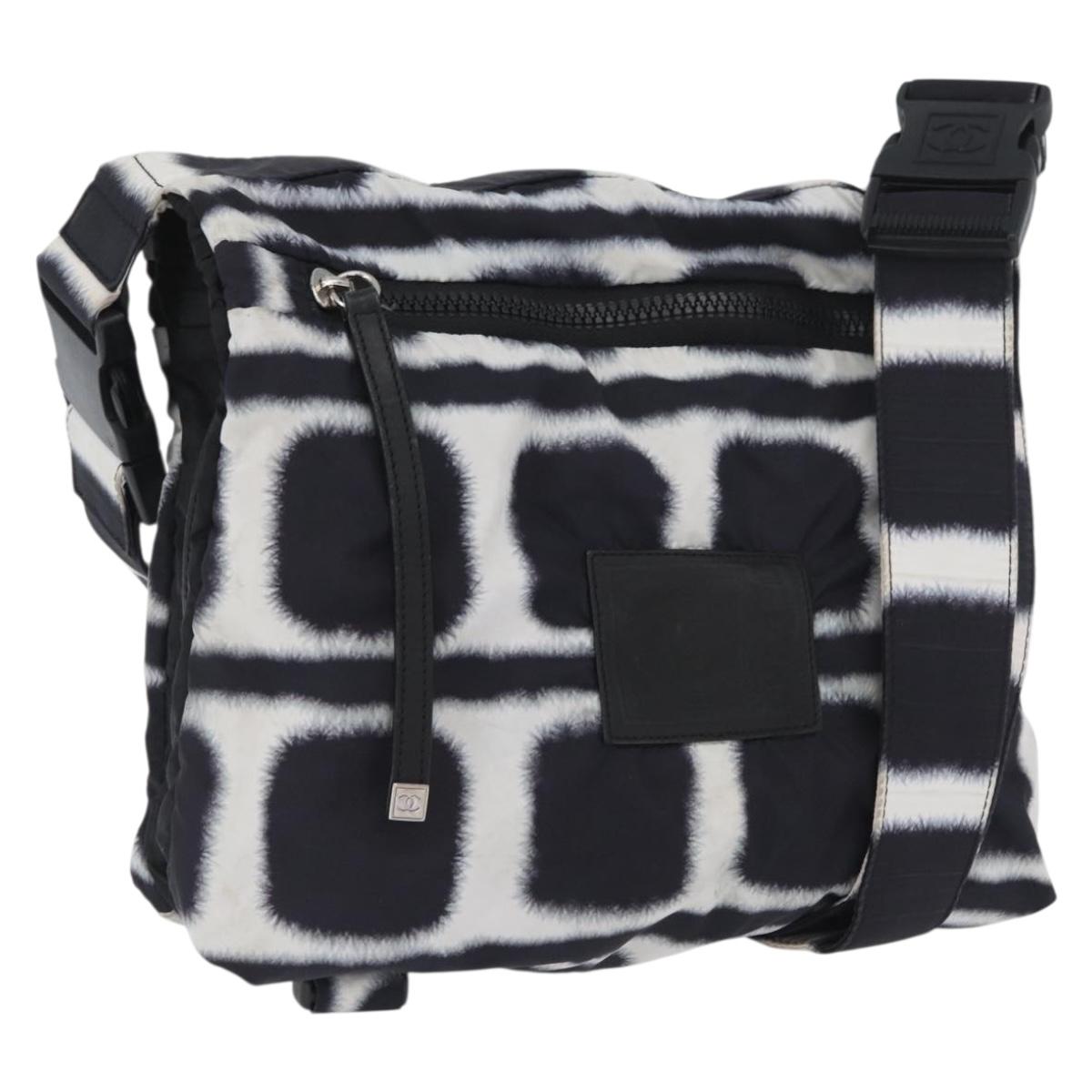 CHANEL Shoulder Bag Nylon Black White Silver CC