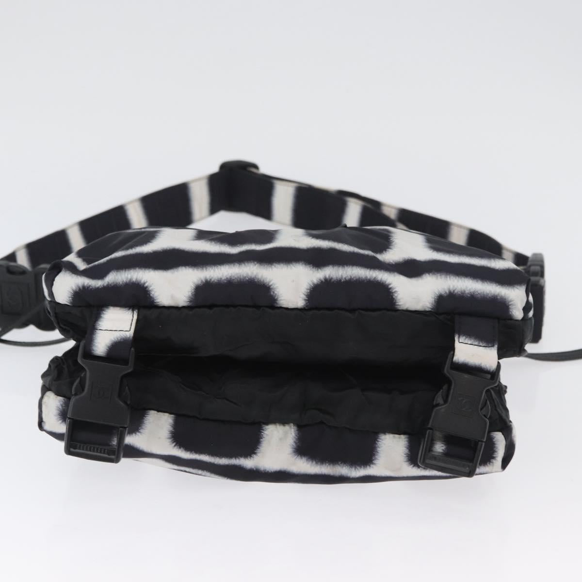 CHANEL Shoulder Bag Nylon Black White Silver CC
