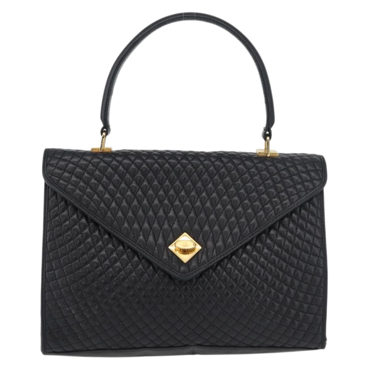BALLY Quilted Hand Bag Leather Black Gold